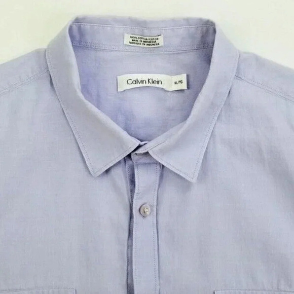 Calvin Klein XL Men's Lavender Short Sleeve Logo Tag Sleeve Buttons Cotton Shirt - Picture 1 of 7